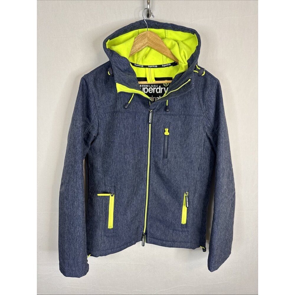Superdry Windtrekker‎ Hooded Jacket Men’s Small Blue Neon Lined Zip Up